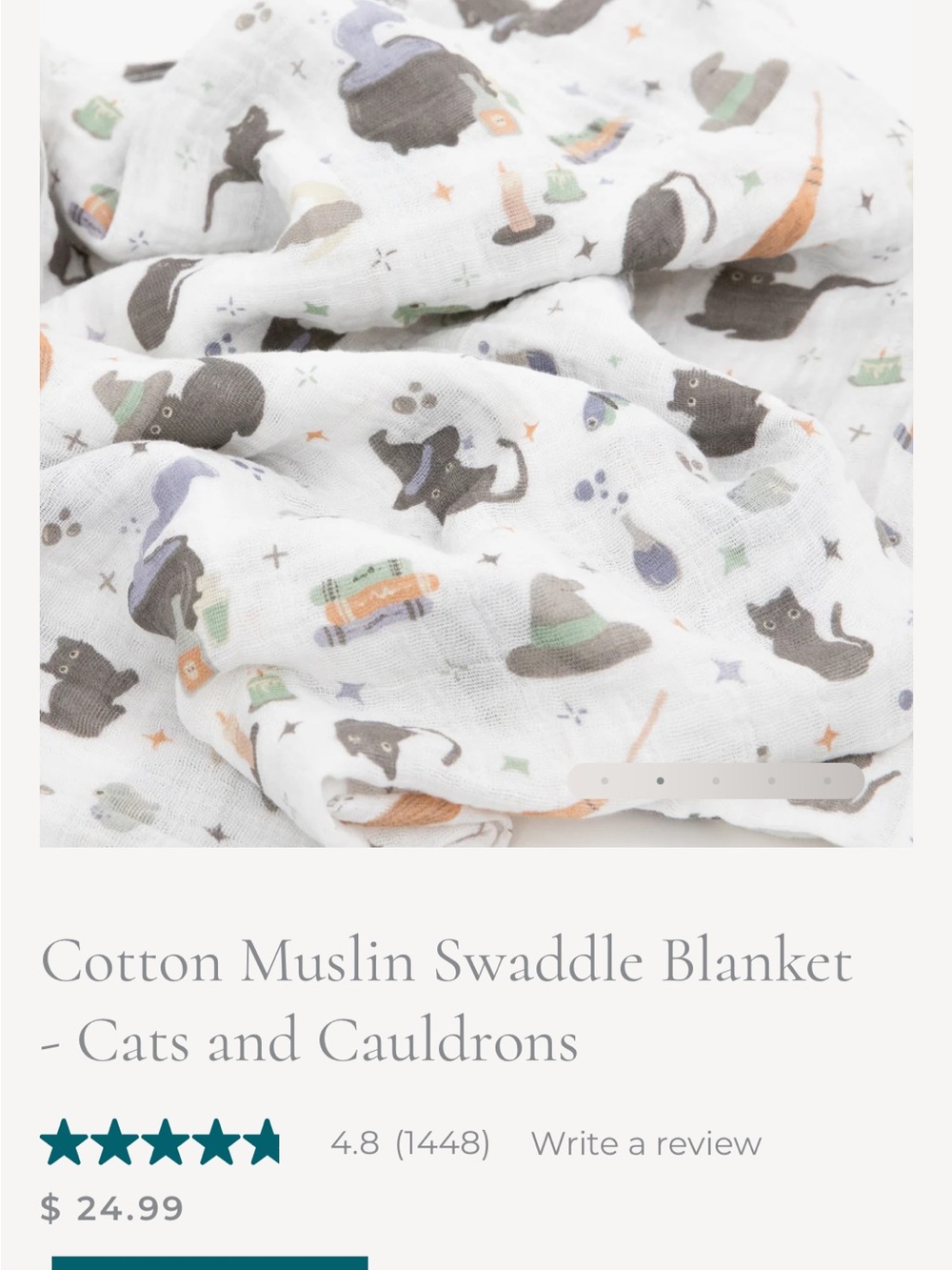 Little unicorn Cotton Muslin Swaddle Blanket - Cats & Cauldrons Print